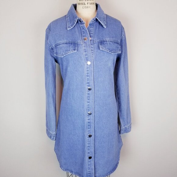 Vintage Inspired Light Denim Snap Front Shirt Dress or Long Jacket Size Large - Picture 9 of 11